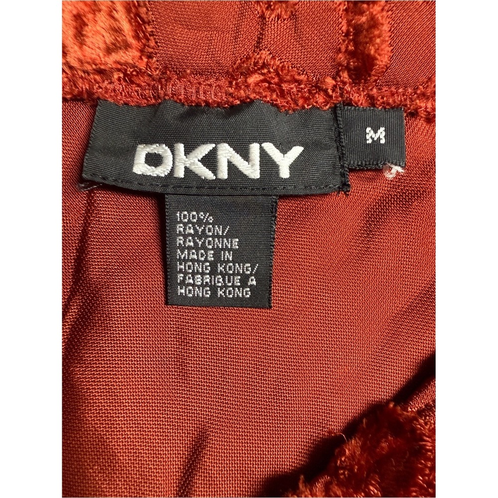 Vintage DKNY Rust Orange Devoré Velvet Ruffle Hem Midi Skirt M 90s Minimalist - Picture 6 of 6
